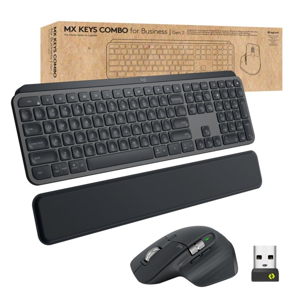 Logitech MX Keys Combo for Business Gen 2 | Draadloze Toetsenbord- en Muis-combo | RF / Bluetooth | QWERTY US International | Grafiet - Matmuis - Matmuis